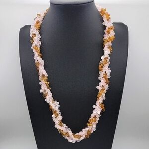505.00 Cts Earth Mined Rose Quartz Citrine Untreated Pear Braid Beaded Necklace